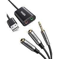 UGREEN Headphone Splitter 3.5mm Aux Splitter 2 Female to 1 Male Audio Y Splitter Stereo Bundle USB to Audio Jack Sound Card Adapter with Dual TRS 3-Pole Headphone and Microphone