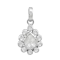 3.00 CTW Natural Diamond Polki Flower Pendant 925 Sterling Silver Platinum Plated Slice Diamond Jewelry