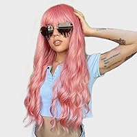 Women Wig with Bangs Colorful Wig for Women Synthetic Long Wavy Wigs for Halloween Cosplay Party Use 24 Inch Halloween Decoration