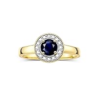 14K Yellow Gold Halo Ring with Round 4MM Gemstone & Diamonds – Exquisite Color Stone Birthstone Jewelry for Women – Available in Sizes 5-10
