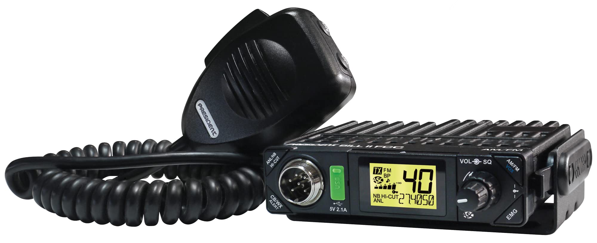 President Electronics Bill II FCC Ultra-Compact AM/FM CB Radio, Black, TXUS101