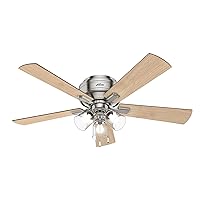 Hunter Fan Company, 54209, 52 inch Crestfield Brushed Nickel Low Profile Ceiling Fan with LED Light Kit and Pull Chain