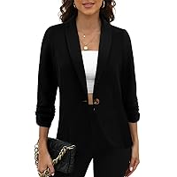 CRAZY GRID Women 3/4 Sleeve Business Casual Blazer Lightweight Fashion Open Front Stretch Suit Jacket