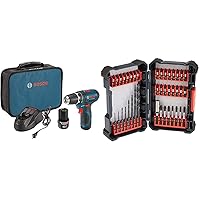 BOSCH PS31-2A 12V Max 3/8 In. Drill/Driver Kit with (2) 2 Ah Batteries and BOSCH DDMS40 40-Piece Assorted Impact Tough Drill Drive Custom Case System Set