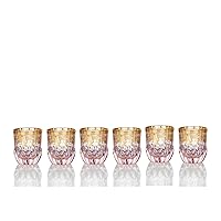 Elegant and Modern Crystal DOF Whiskey Rocks Glasses Set for Hosting Parties and Events - Set of 6, Pink Whisky Glasses, Made in Italy