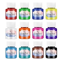 Glass Paint, Stained Glass Paint, Glass Color Paint for Wine Bottle, Light Bulbs and Ceramic (12 Colors x 0.84 fl.oz)