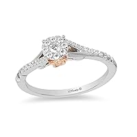 Jewelili Enchanted Disney Fine Jewelry 10K White Gold and Rose Gold 1/5 Cttw Diamond Belle Promise Ring