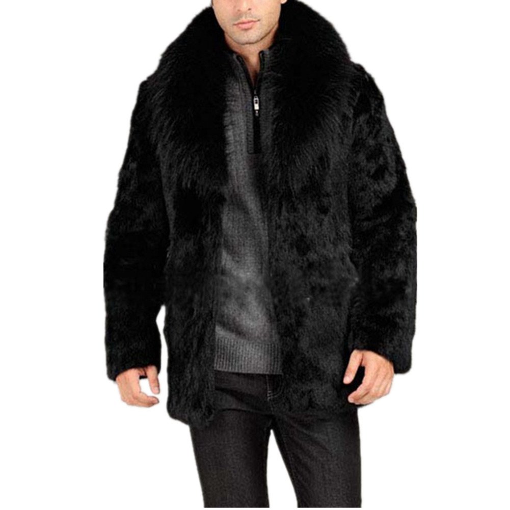 Lisa Colly Men Faux Fur Coat Mens Winter Warm Thicker Long Jacket Overcoat Parka Outwear
