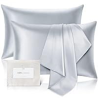 100% Pure Mulberry Silk Pillowcase for Hair and Skin - Allergen Resistant Dual Sides,600 Thread Count Silk Bed Pillow Cases with Hidden Zipper,2pc,Standard Size,Gray