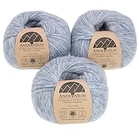 (Set of 3) Baby Alpaca Merino Wool Yarn [426 Yards Total] Silver Light Blue, 4 Worsted