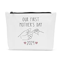 Mothers Day New Mom Gifts for New Mom Our First Mother's Day 2024 Makeup Bag, Funny mother's day birthday Gifts for Mom Makeup Pouch, Mother Moms Birthday Gift Ideas Cosmetic Bag