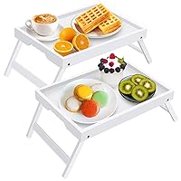 Artmeer Bed Tray Table with Folding Legs,Bamboo Breakfast in Bed for TV Table, Laptop Computer Tray,Eating,Snack Tray White 2 Pack(White)