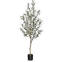 Artificial Olive Tree, 4FT Tall Fake Silk Plants with Natural Wood Trunk Faux Potted Tree for Home Decor Indoor Office Porch, Set of 1