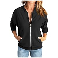Womens Zip Up Sweatshirts Jackets Long Sleeve Casual Loose Outwear with Pockets Fashion Trendy Sweatshirt Jackets