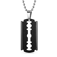 Personalize Hip Hop Biker Jewelry Goth Punk Rock Large Razor Blade Dog Tag Pendant Necklace For Men Black Silver Gold Tone Stainless Steel 20 Inch Ball Chain Customizable
