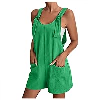 Rompers for Women Summer Sleeveless Casual Solid Color Adjustable Suspender Shorts with Pocket Loose Overalls Jumpsuit