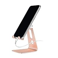Adjustable Cell Phone Stand, 2020 Aluminum Desktop Cellphone Stand with Anti-Slip Base and Convenient Charging Port, Fits All Smart Phones (Pink)