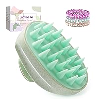Scalp Massager Shampoo Hair Brush, Scalp Scrubber Head Exfoliator Brush with Soft Silicone Bristles for Women Men Kids Pets Shower and Wet Dry Hair，Includes 3 Pcs Spiral Hair Ties(Green)