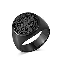 HZMAN Men St Benedict Exorcism Ring Stainless Steel Catholic Roman Cross Demon Protection Ghost Hunter Ring