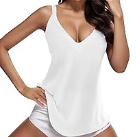 Women's Top Cami T Shirts Loose Work Spaghetti Straps Casual Cut Out Tops Tunic V Neck Solid Tank Backless Summer