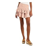Lucky Brand Womens Pink Smocked Pull-on Tiered Lined Floral Mini A-Line Skirt L