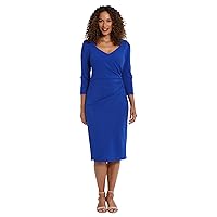 London Times Women's Sweetheart Neck Side Gather Midi Polished Chic Versatile Career Event Dress with Sleeves