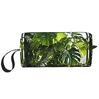 BREAUX Monstera Deliciosa Banana Palm Print Daily Storage Bag, Portable Simple Handheld Storage Bag, Makeup Zipper Travel Bag