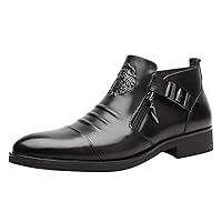 Mens Dress Oxford Shoes Lace Up Formal Shoes Foreign Trade Men's Embossed Double Side Zipper Europe And The United States Ankle Boots Men's Boots Leather Shoes