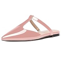 Women's Closed Toe T Strap Slip On Casual Patent Pointed Toe Office Flats Sandals