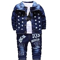 Baby Boys Jeans 3 Piece Set Star Printed Jacket Coat+ T-shirt+Pants