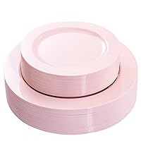 FLOWERCAT 60PCS Pink Plastic Plates - Heavy Duty Pink Plates Disposable for Party/Mother's Day/Wedding - Include 30PCS 10.25inch Pink Dinner Plates and 30PCS 7.5inch Pink Dessert/Salad Plates