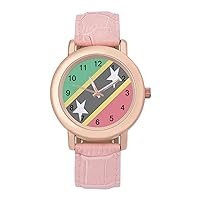 Nevis Flag Casual Watches for Women Classic Leather Strap Quartz Wrist Watch Ladies Gift