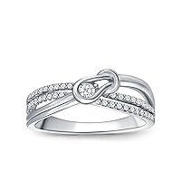 Sterling Silver 2 cttw Round-Cut Diamond Love Knot Promise Ring for Women (Color I-J, Clarity I2-I3)
