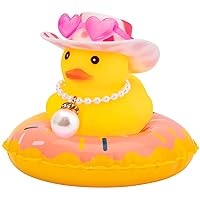 wonuu Car Dashboard Decorations Pink Cowboy Duck, Rubber Ducks for Car Ornament Accessories with Color Sunglasses Cowboy Hat Pearl and Swim Ring, AX_Pink Spot Cowboy Hat_Preal A_Donut
