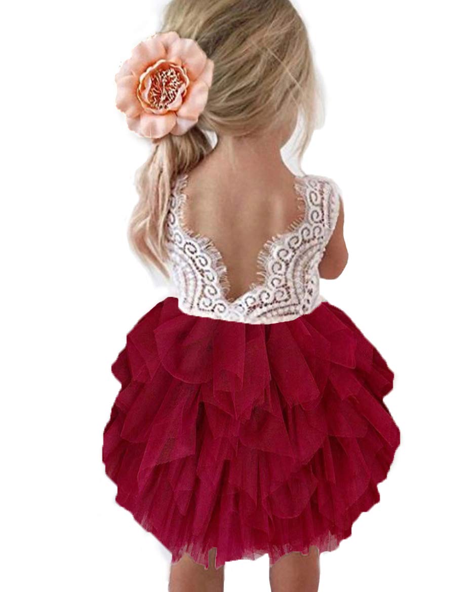 Topmaker Backless A-line Lace Back Flower Girl Dress
