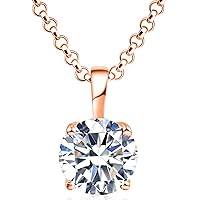 925 Sterling Silver Necklace for Women, 1ct 6.5mm D Colorless Moissanite Necklace Round Brilliant Cut Solitaire Pendant Necklace Gold Plated Classic 4 Prong 18 Inch Chain Necklace