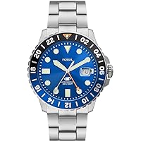 FOSSIL Blue Men's GMT Movement Watch with Stainless Steel or Leather Strap