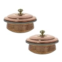 Devyom Handicrafts Tableware Indian Set of 2 Copper Serving Bowl Tureens with Lid 500 Ml