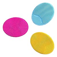 3 Pack Silicone Face Scrubbers Exfoliator Brush Facial Cleansing Brush Pad Scrub Scrubby Pore Blackhead Removing Exfoliating Unique for Girl Sister Best Friend Women Short Hair Cat Brush (Yellow, A)