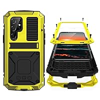 Samsung S22 Plus Metal Bumper Silicone Case with Stand Hybrid Military Shockproof Heavy Duty Rugged case Built-in Screen Protector Cover for Samsung S22 Plus (S22 Plus, Yellow)
