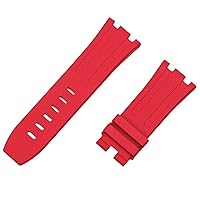 28mm Nature Fluorine Rubber Silicone Watchband Watch Band for AP Strap for Audemars and Piguet belt15703 15710 15706 (Color : Red Strap, Size : 28mm Rose Buckle)