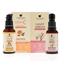 UPAKARMA Vitamin C Face Serum 30ML and Night Serum with Saffron 30ML //Support Restore and Renews Your Skin with Hyaluronic Acid, Vitamin E, Saffron and Aloe Vera - PACK OF 2 (Ultimate Combo)