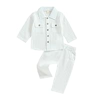 Baby Boy Girl Fall Winter Clothes Cotton Linen Long Sleeve Button Down Shirt Elastic Waist Pants Set 2Pcs Outfits