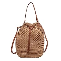 Woven Handbag Women Summer Beach Bag Crochet Handbag Ladies Straw Bag for Holiday Travel Essentials Khaki, Women Woven Handbags