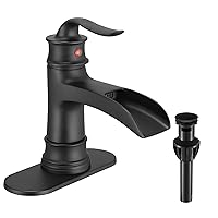 FRANSITON Waterfall Faucet Bathroom Faucet Single Handle One Hole Oil Rubbed Bronze Finish Large Spout Lavatory Faucets Oil Rubbed Bronze Waterfall Faucet (Matte Black)