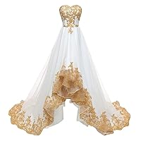 High Low Wedding Prom Dresses Gold Royal Blue Lace Applique Short Front Long Back A line for Bride 2024