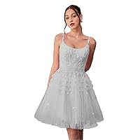 Spaghetti Straps Lace Tulle Homecoming Dress Short Prom 2024 Applique Corset Tiered Cocktail Party Gowns