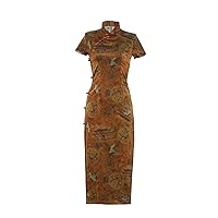 Chinese Style Dresses Women's Long Cheongsam Dress Retro Gown Qipao with Lining
