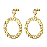 ChainsHouse Earrings Hoop Dangle Earrings for Women Girls 18K Gold Plated/Huggie Hoop Cuban Earrings (925 Silver Needle)