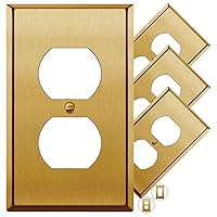 MID-SIZE Metal Gold Outlet Cover or Light Switch Cover Wall Plate Corrosion Resistant Single Duplex Receptacle Wallplate Covers 1 Gang Single Gang, Brushed Brass 4.92